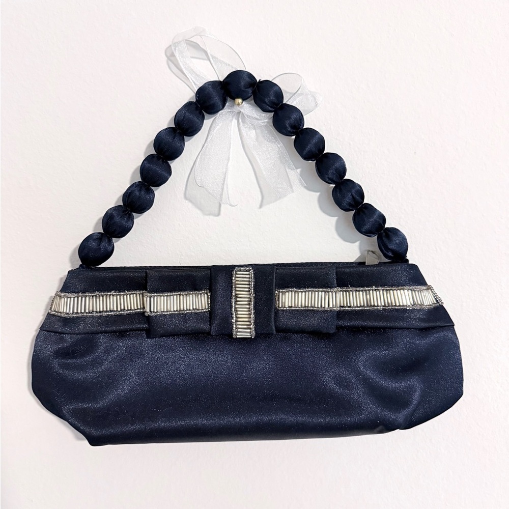 Elegant Navy Evening Bag with Silver Accents -  VINTAGE